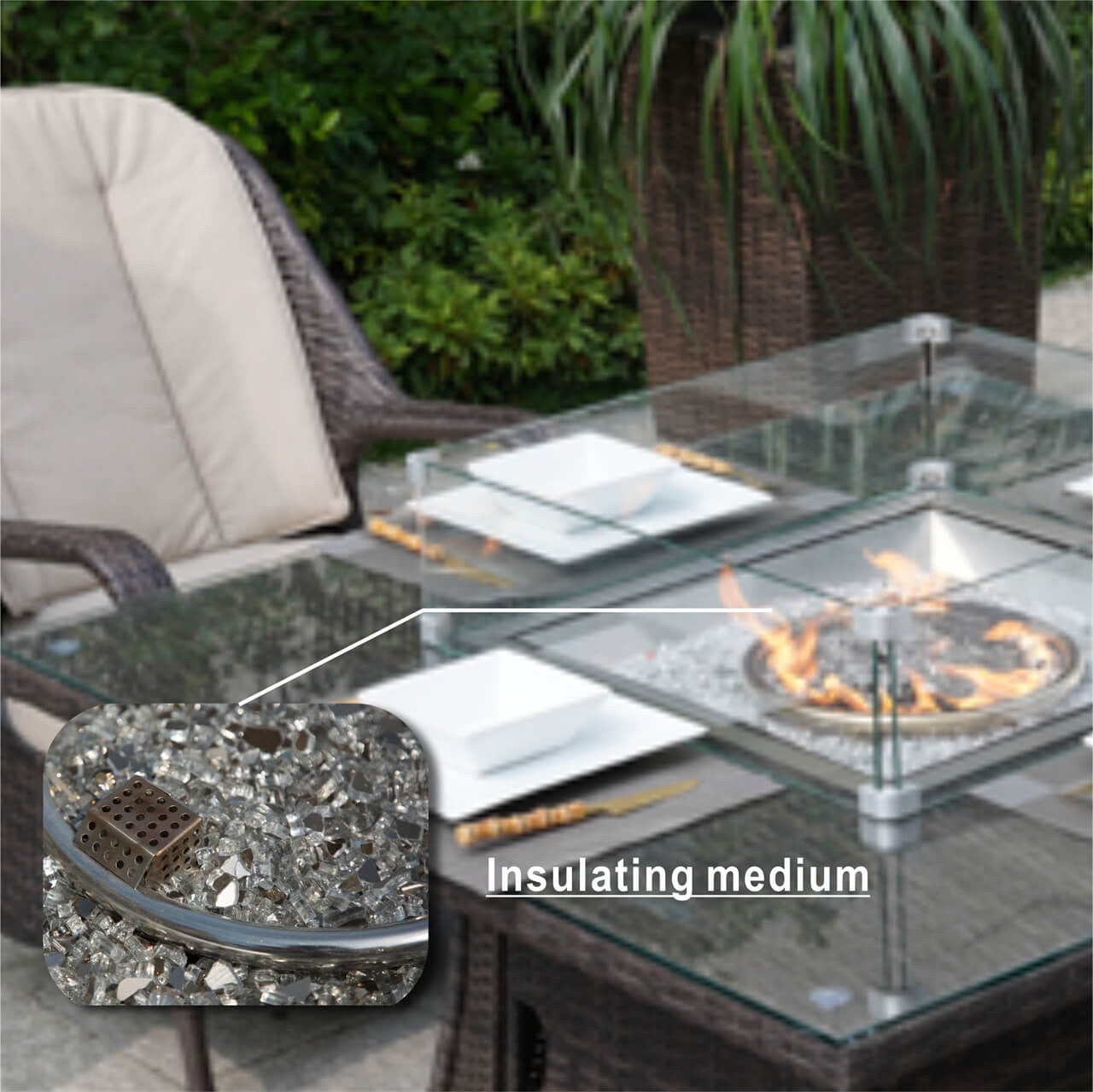 4 Seats Square Fire Pit Table in Brown  Direct Wicker Design