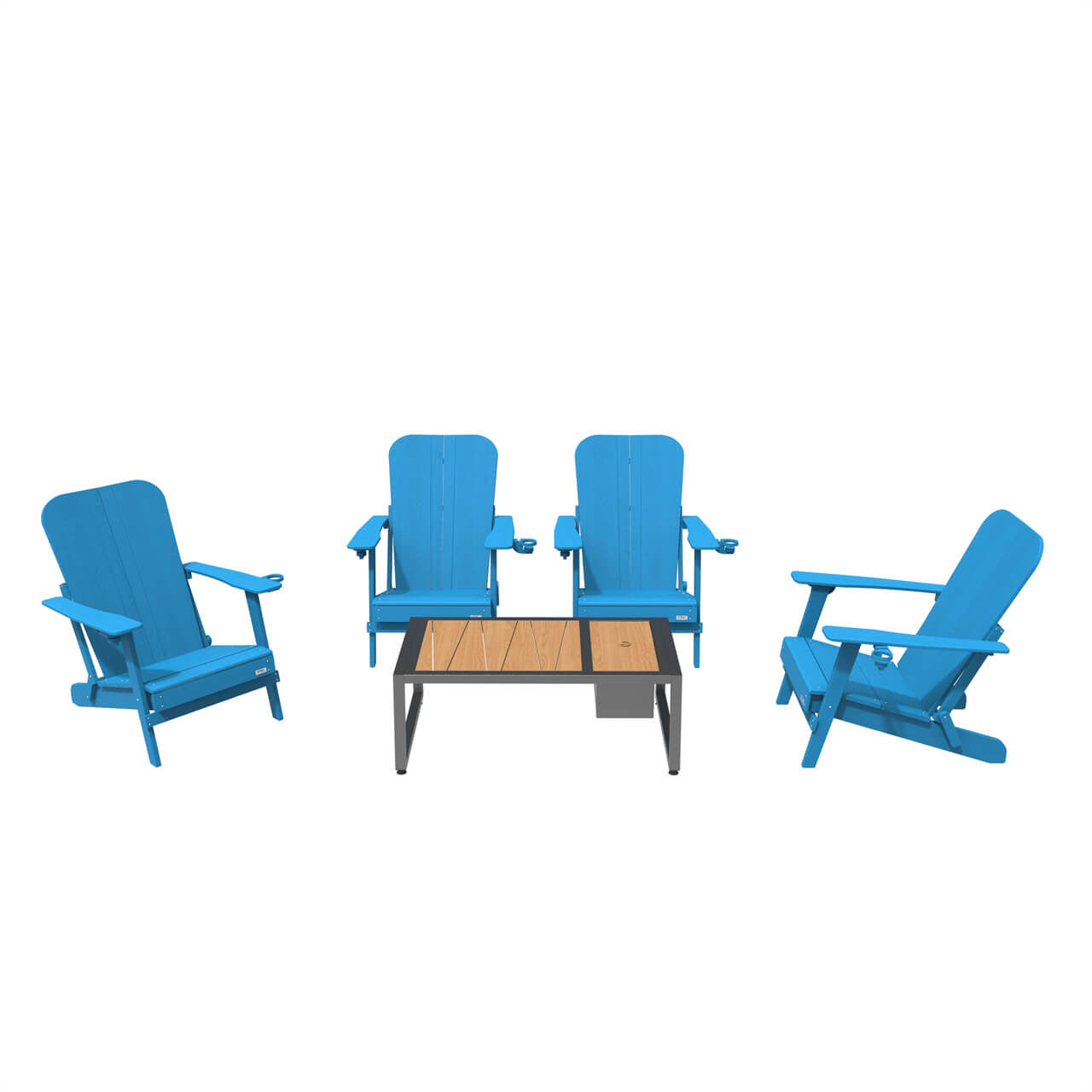 Direct Wicker  Four Frog chairs in dismantled HDPE board with a black coffee table  PAC-011X4+2101BK