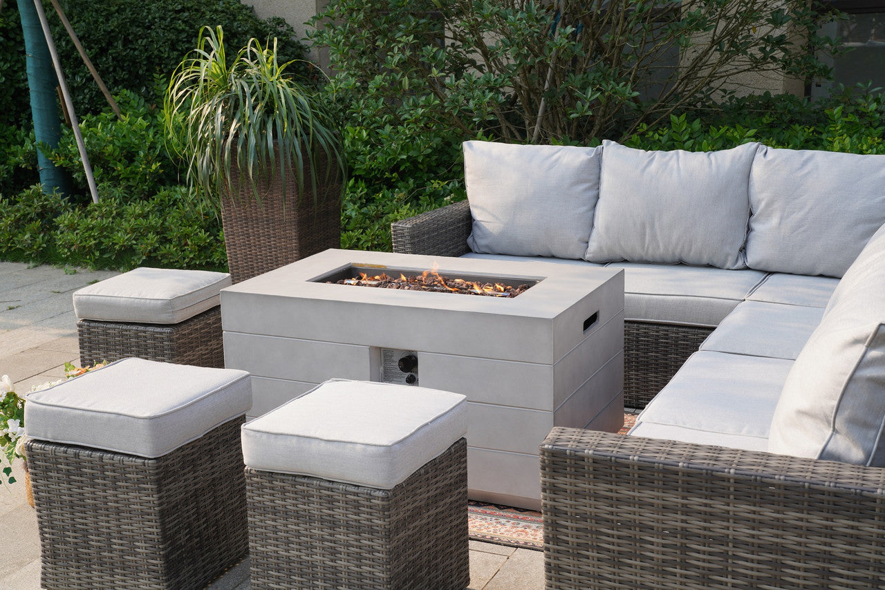 Direct Wicker 8-Piece Gray Wicker Patio Fire Pit Seating Set