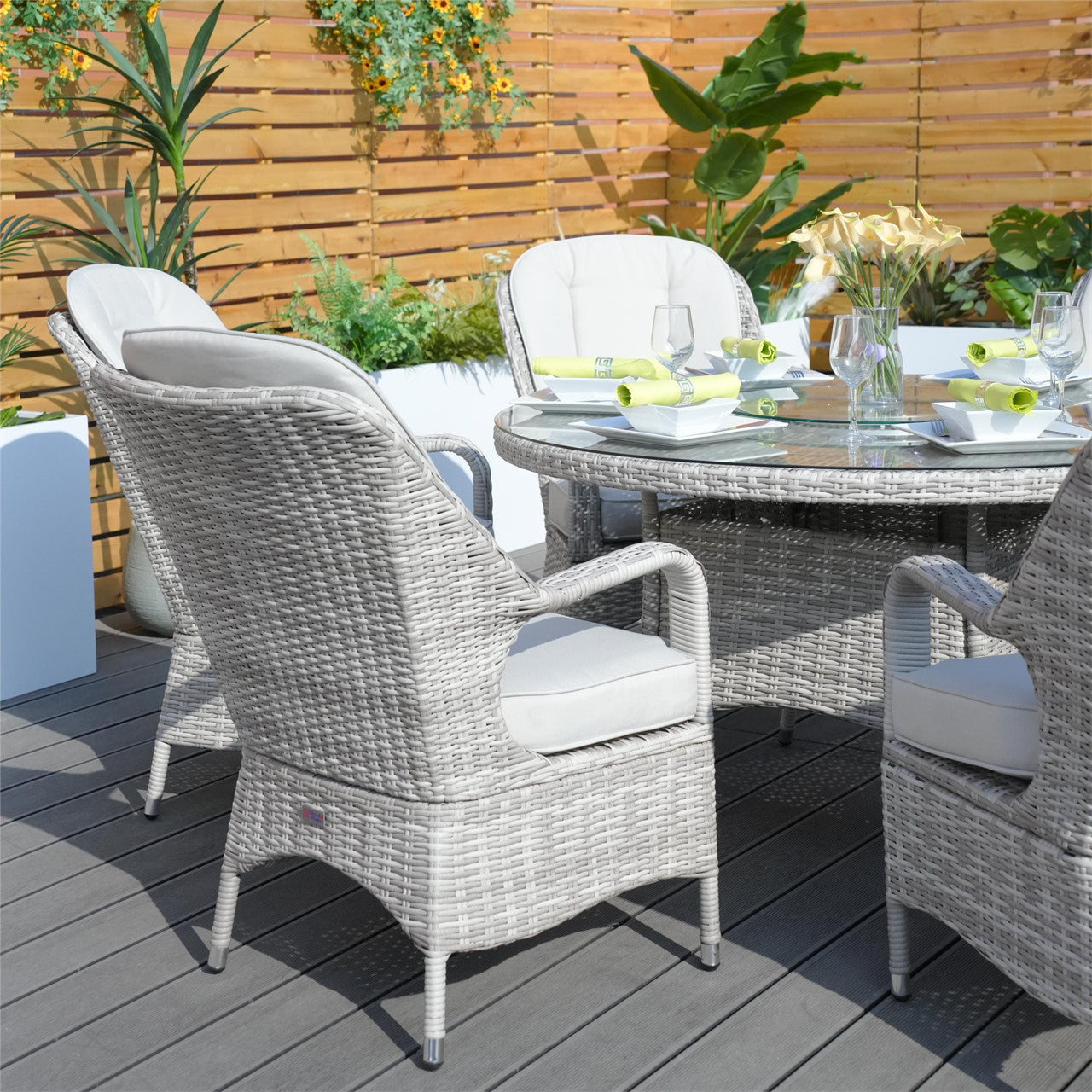 Direct Wicker 7-Pieces Dining Set 6 Rattan Chairs with Cushions