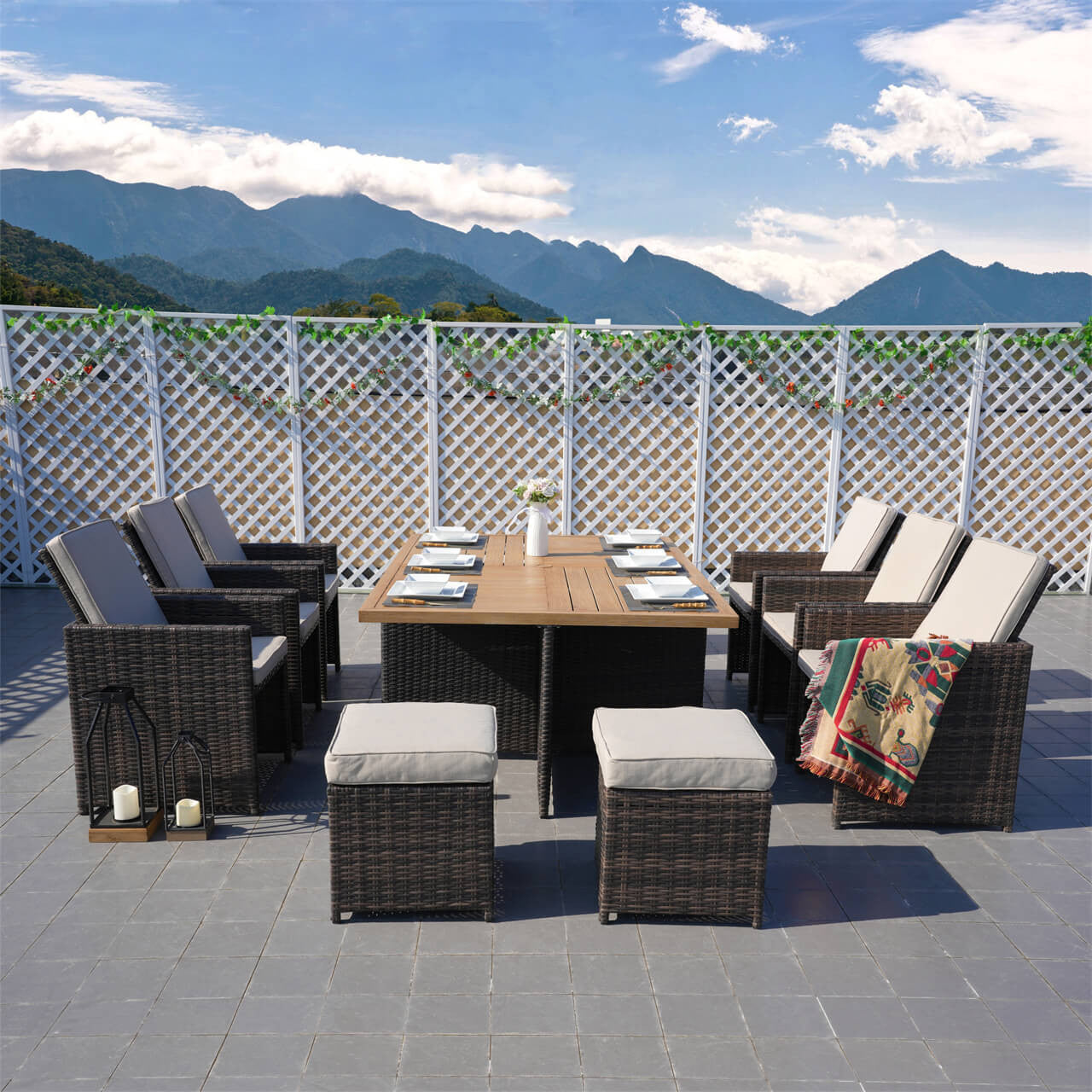 Direct Wicker's Patio Dining Set with 10 Seats and Aluminum Table - PAD-3234TA