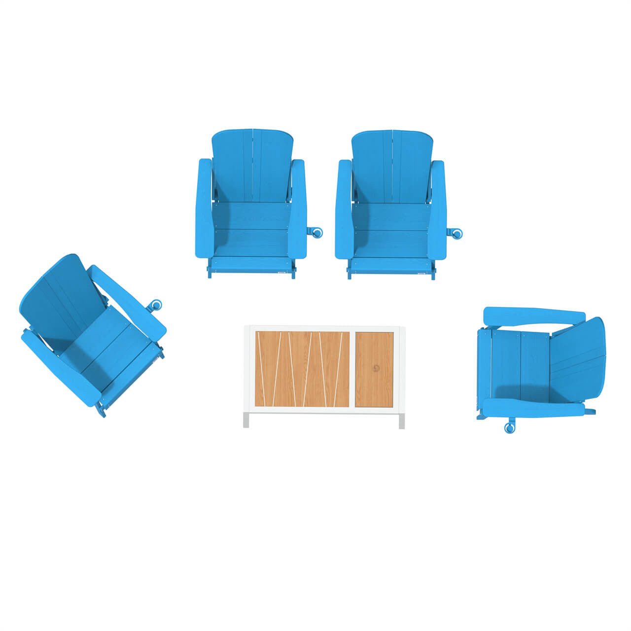 Direct Wicker  Four Frog chairs in dismantled HDPE board with a white coffee table  PAC-011X4+2101wh