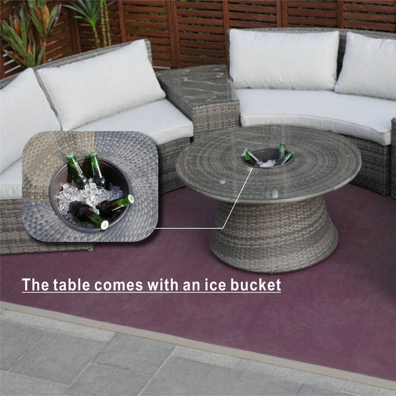 Direct Wicker's Outdoor Furniture Half-Moon Wicker Sofa Set with Coffee Table