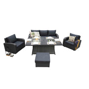 Direct Wicker's 5-Piece Patio Black Wicker Seating Sofa Set with Firepit Table