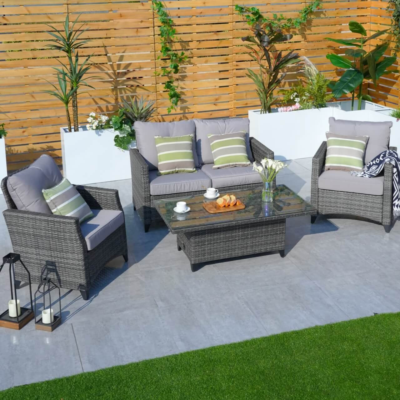 Direct Wicker 4-Piece Patio Wicker Seating Set with Lift Table and Cushion  PAF-1801P-LT