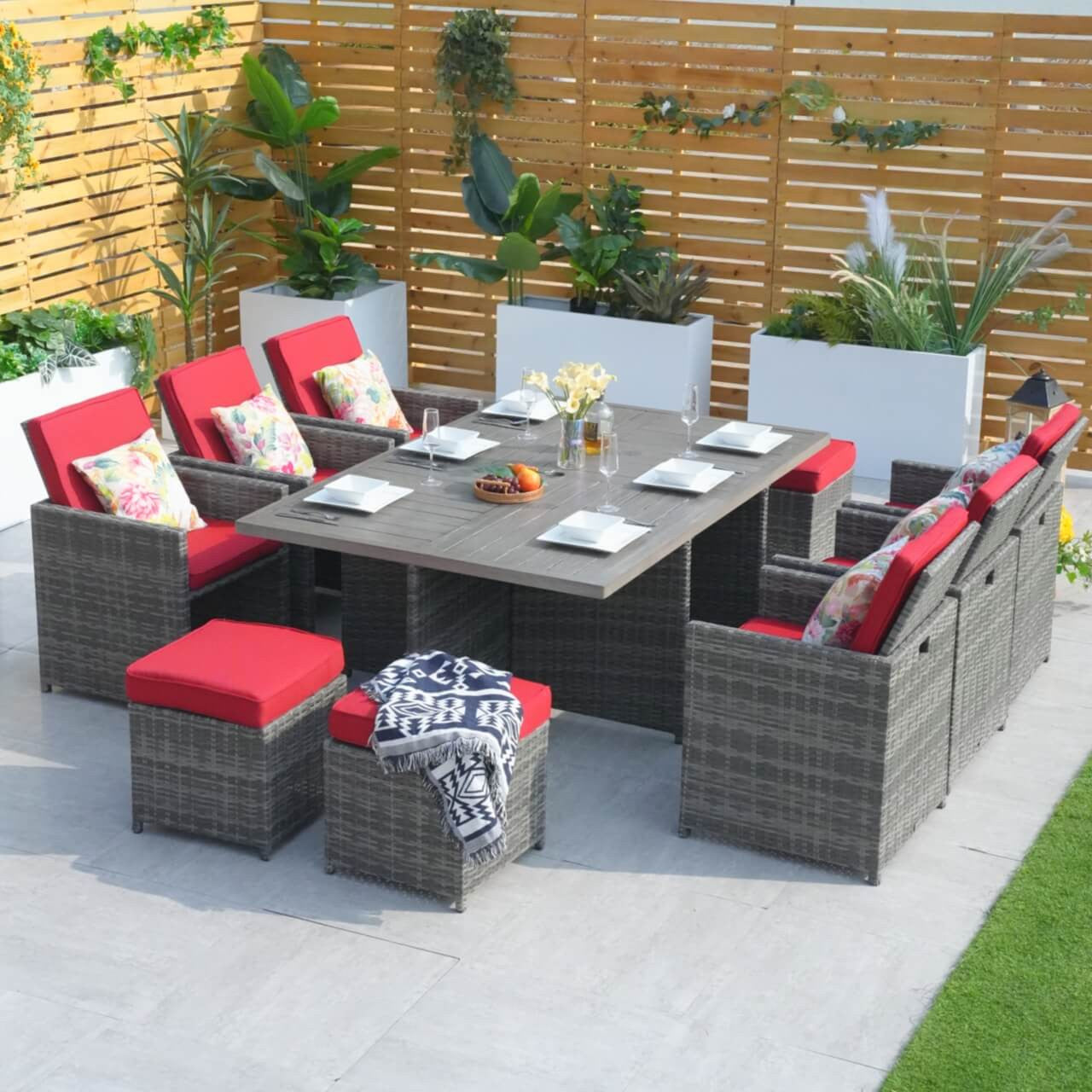 Direct Wicker's Patio Dining Set with 10 Seats and Aluminum Table - PAD-3234TA