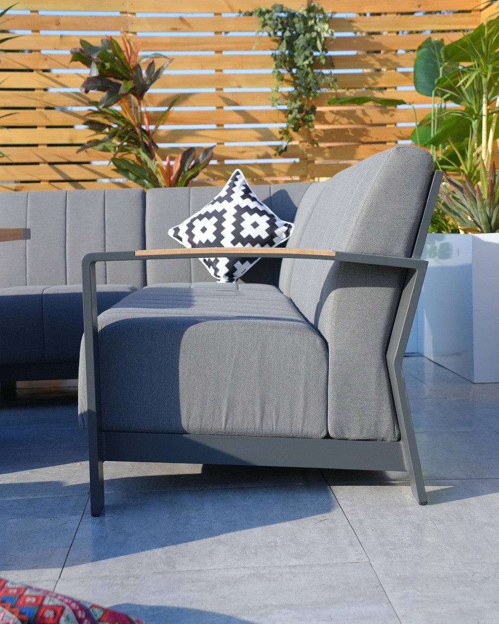 Direct Wicker Dark Gray Patio Seating Sofa Set with Aluminum Table and Cushions