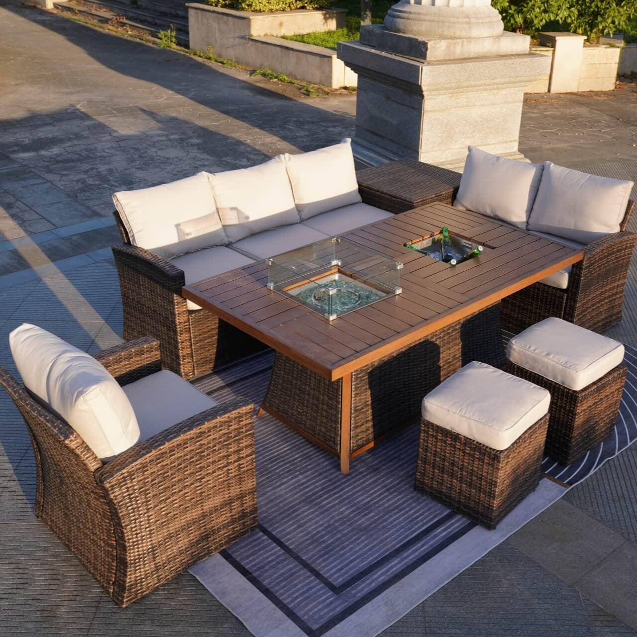 Direct Wicker's 7-Piece Wicker Patio Conversation Sofa Set Fire Pit Table with Ice Bucket PAG-2406BFI