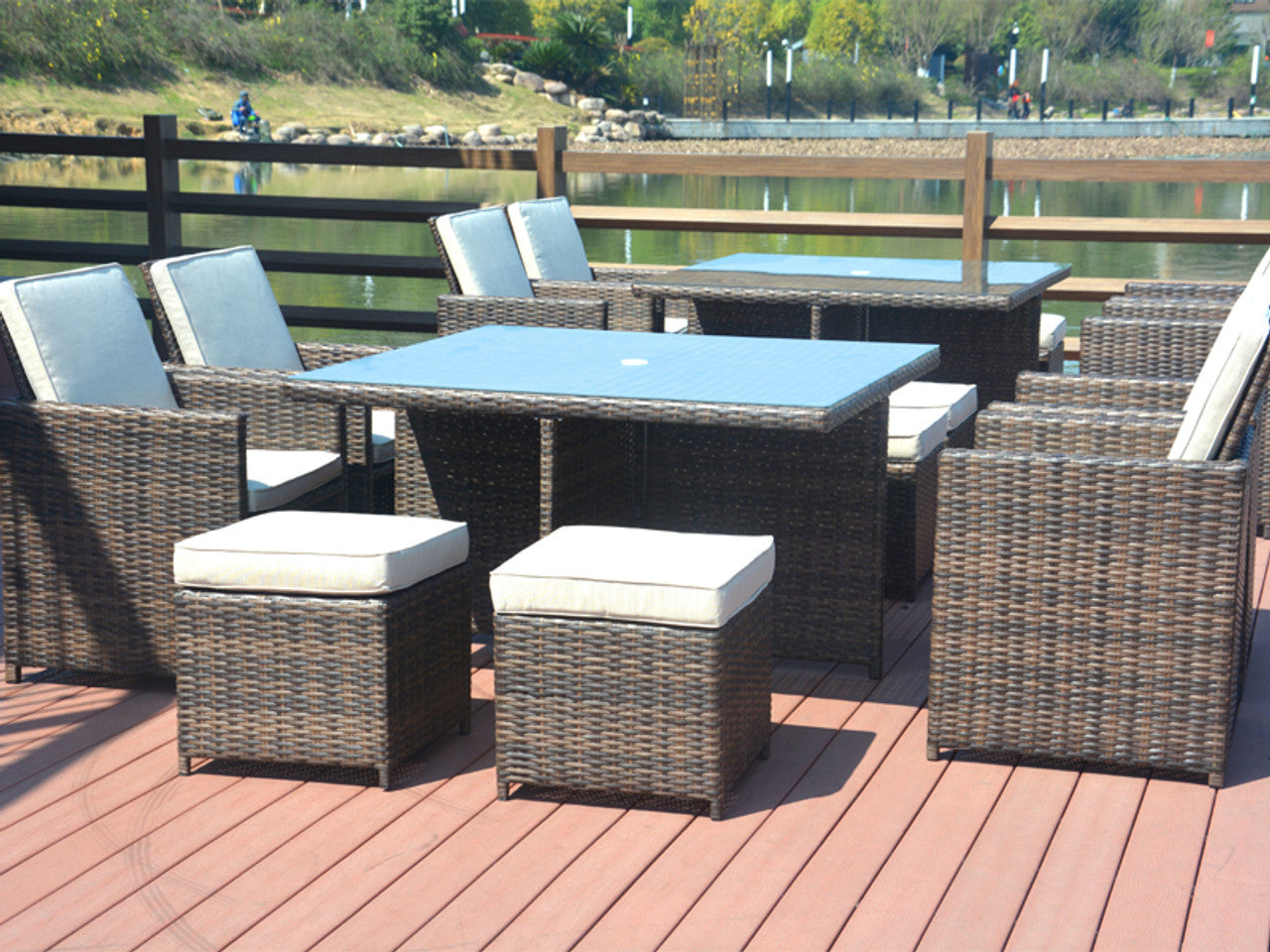 Direct Wicker Patio Garden 18-Piece Wicker Dining Set with Beige Cushions