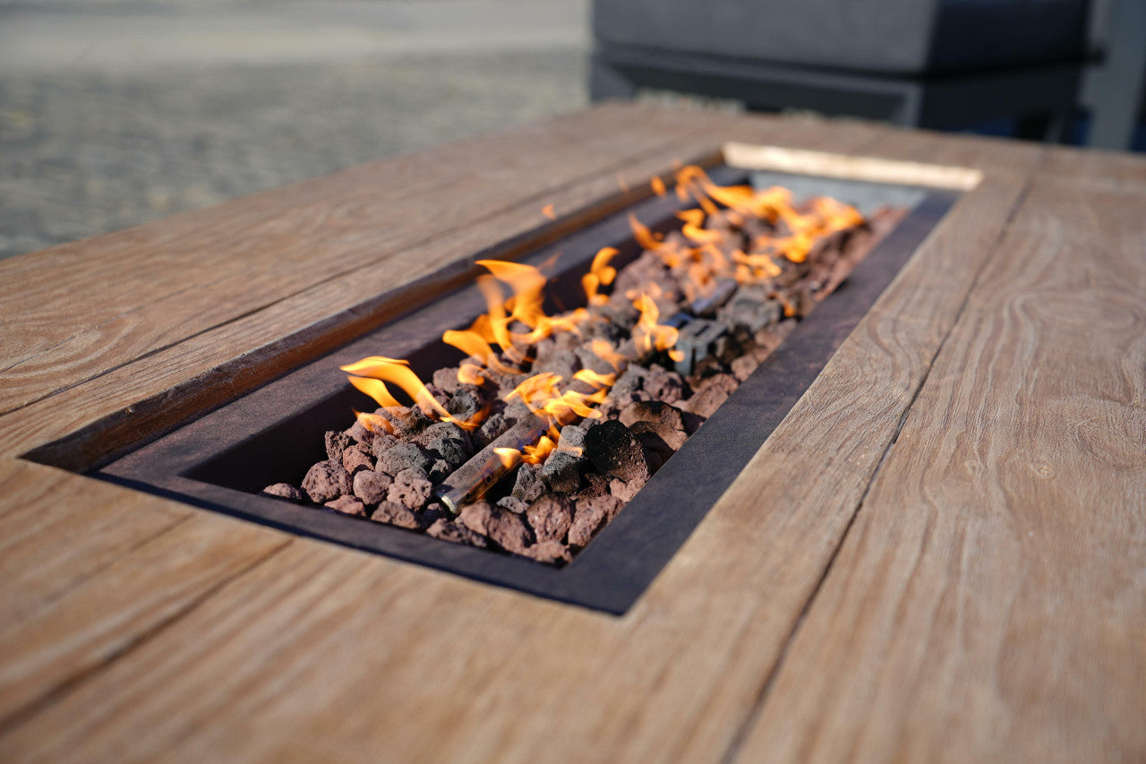 Direct Wicker Brown Wood Grain Iron 40000BTU Gas Fire Pit Set