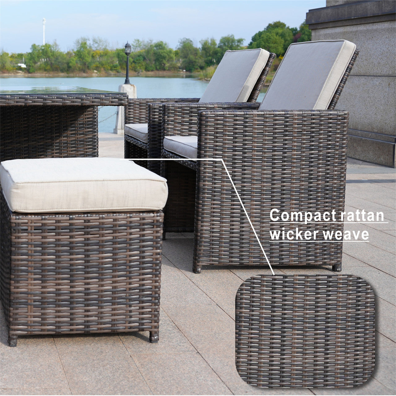 Direct Wicker's Patio Dining Set with 6 Seats, Rectangular Table, and Chairs - PAD-3234