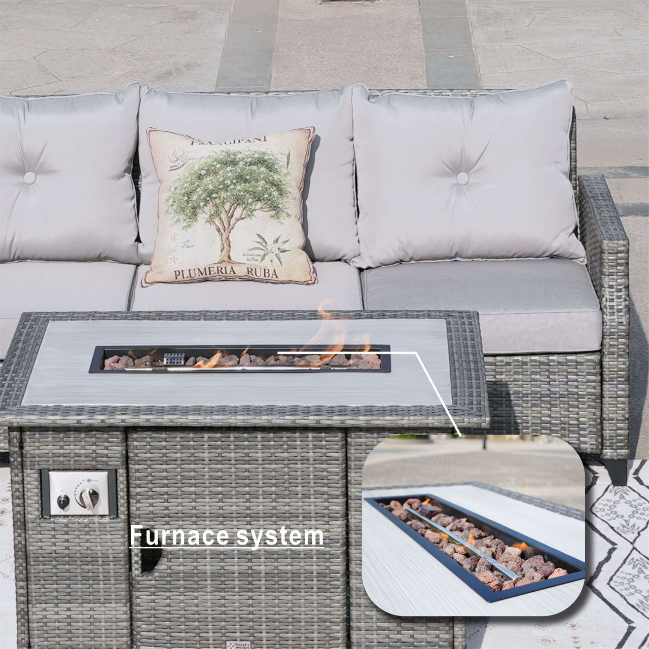 Direct Wicker 5-Piece Outdoor Patio Fire Pit Set Fire Pit Table with Seating Sofas in Gray