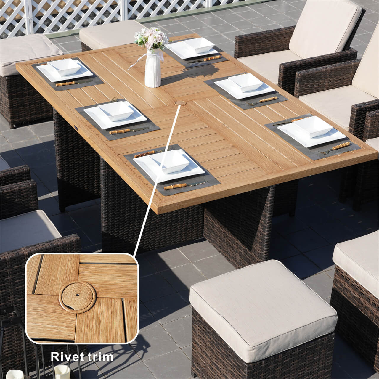 Direct Wicker Patio Dining Table for 6 Aluminum Table in Brown or Gray