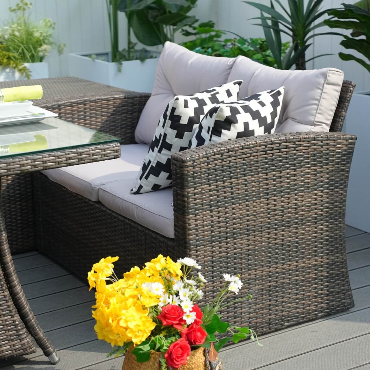 Direct Wicker Patio Perfection with Rectangular Fire Pit Glass Tabletop Furniture Set PAG-1506R