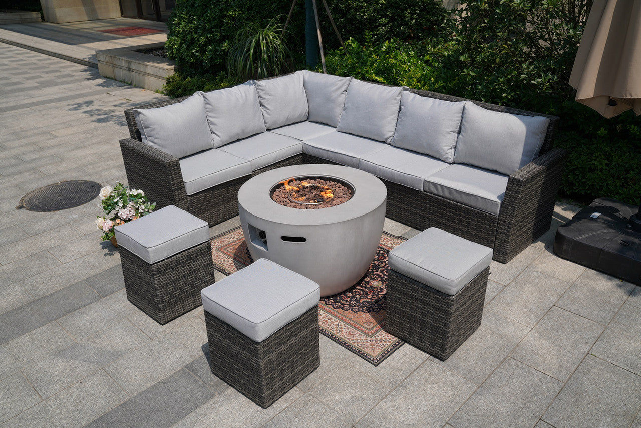 Direct Wicker 8-Piece Gray Wicker Patio Fire Pit Seating Set