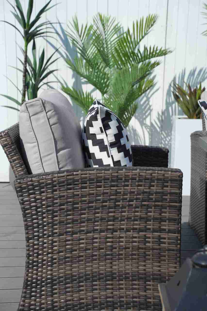 Direct Wicker 7-Piece Brown Wicker Patio Seating Rectangle Firepit Table Sofa Set