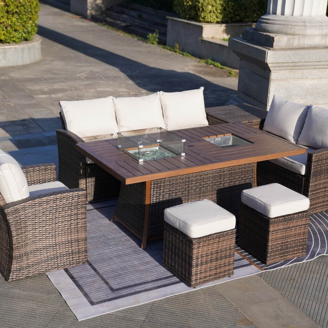 Direct Wicker's 7-Piece Wicker Patio Conversation Sofa Set Fire Pit Table with Ice Bucket PAG-2406BFI