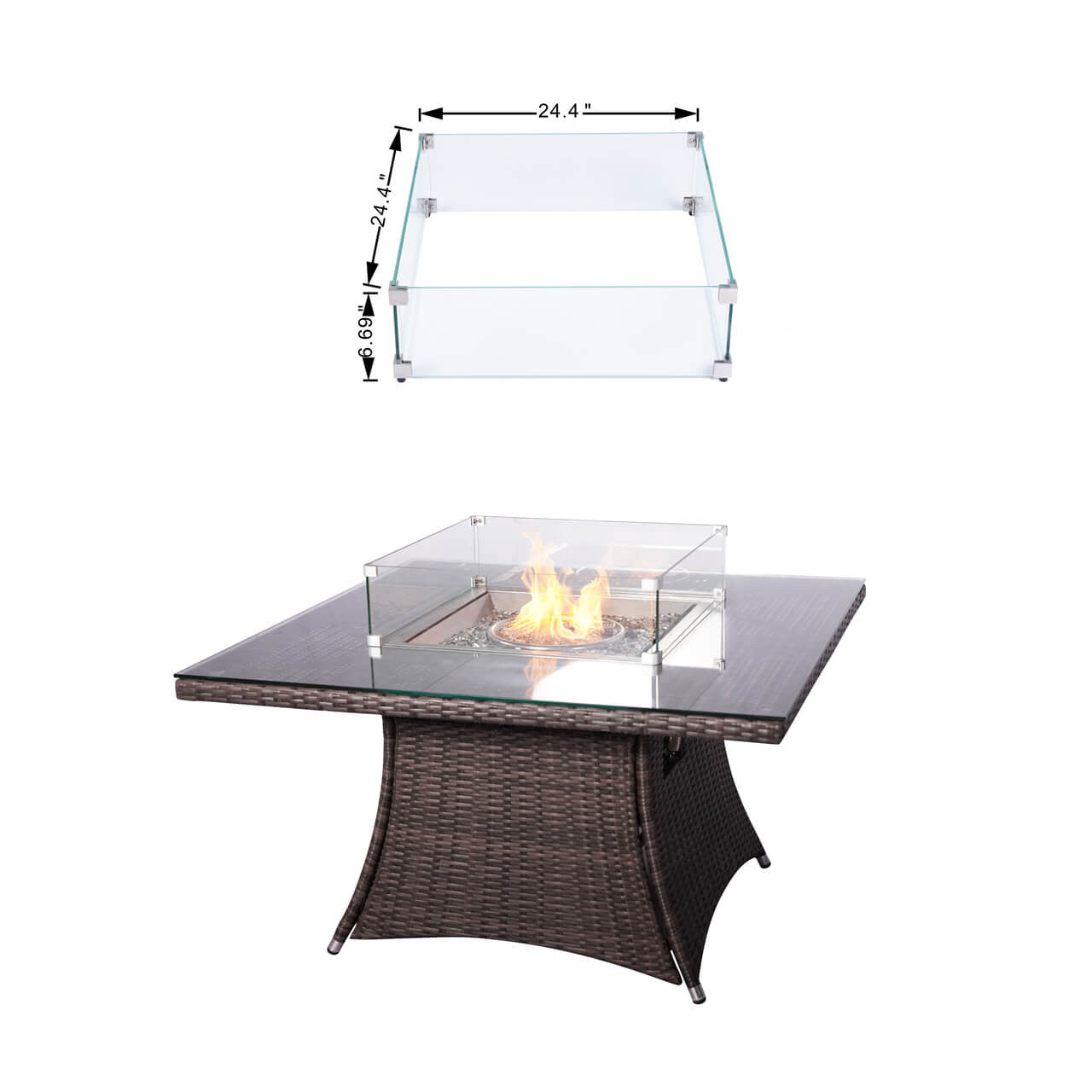 4 Seats Square Fire Pit Table in Brown  Direct Wicker Design