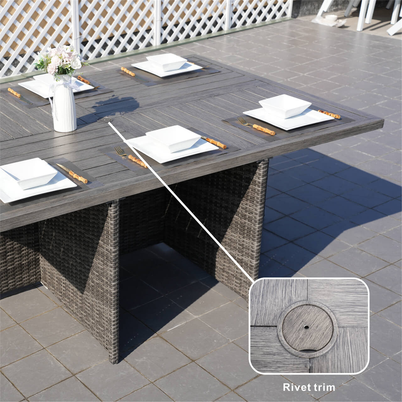 Direct Wicker Patio Dining Table for 6 Aluminum Table in Brown or Gray