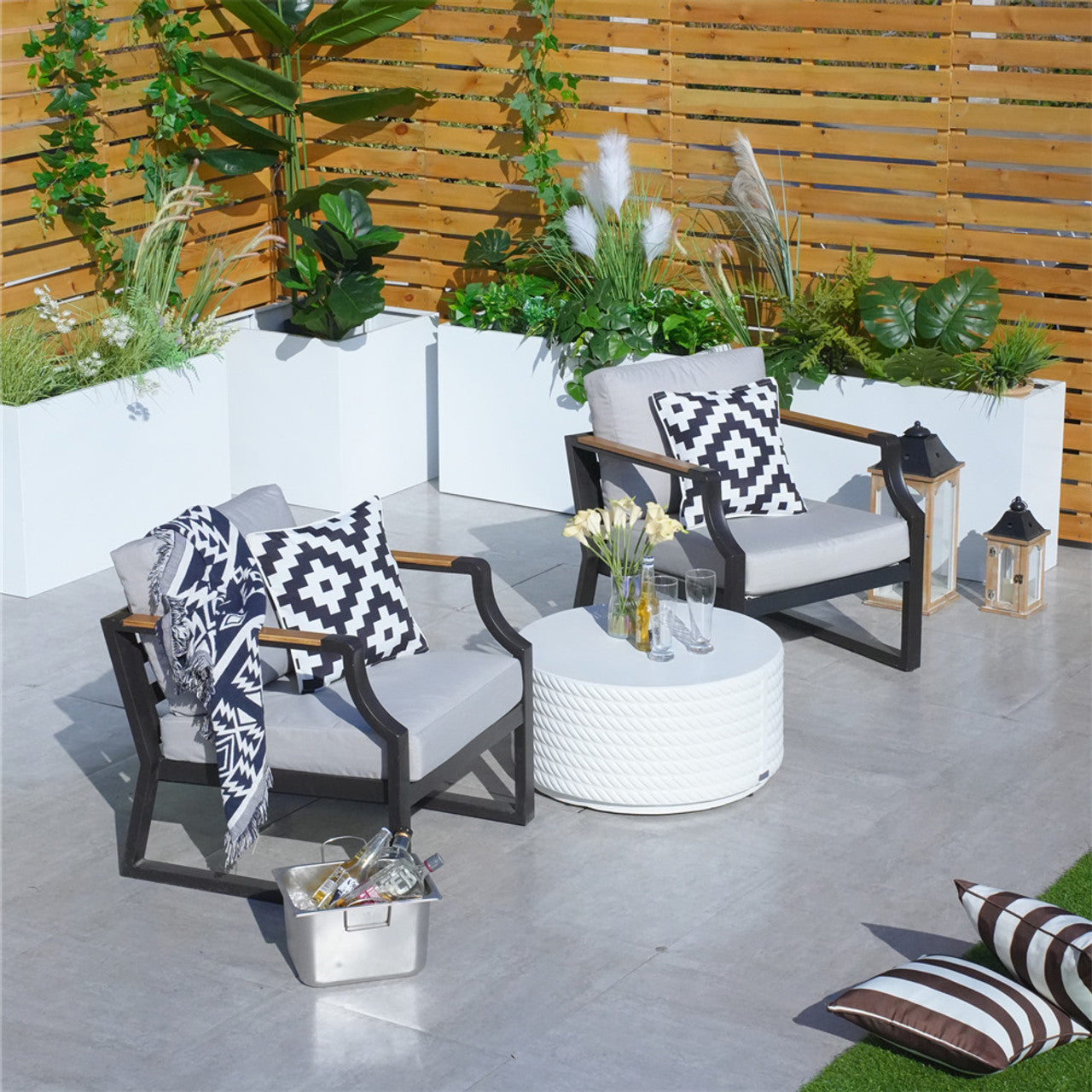 Direct Wicker Patio 2-Pieces Chairs with Side Table for Garden