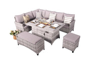 Direct Wicker 5-Piece Gray Wicker Outdoor Firepit Seating Sofa Set with Bench
