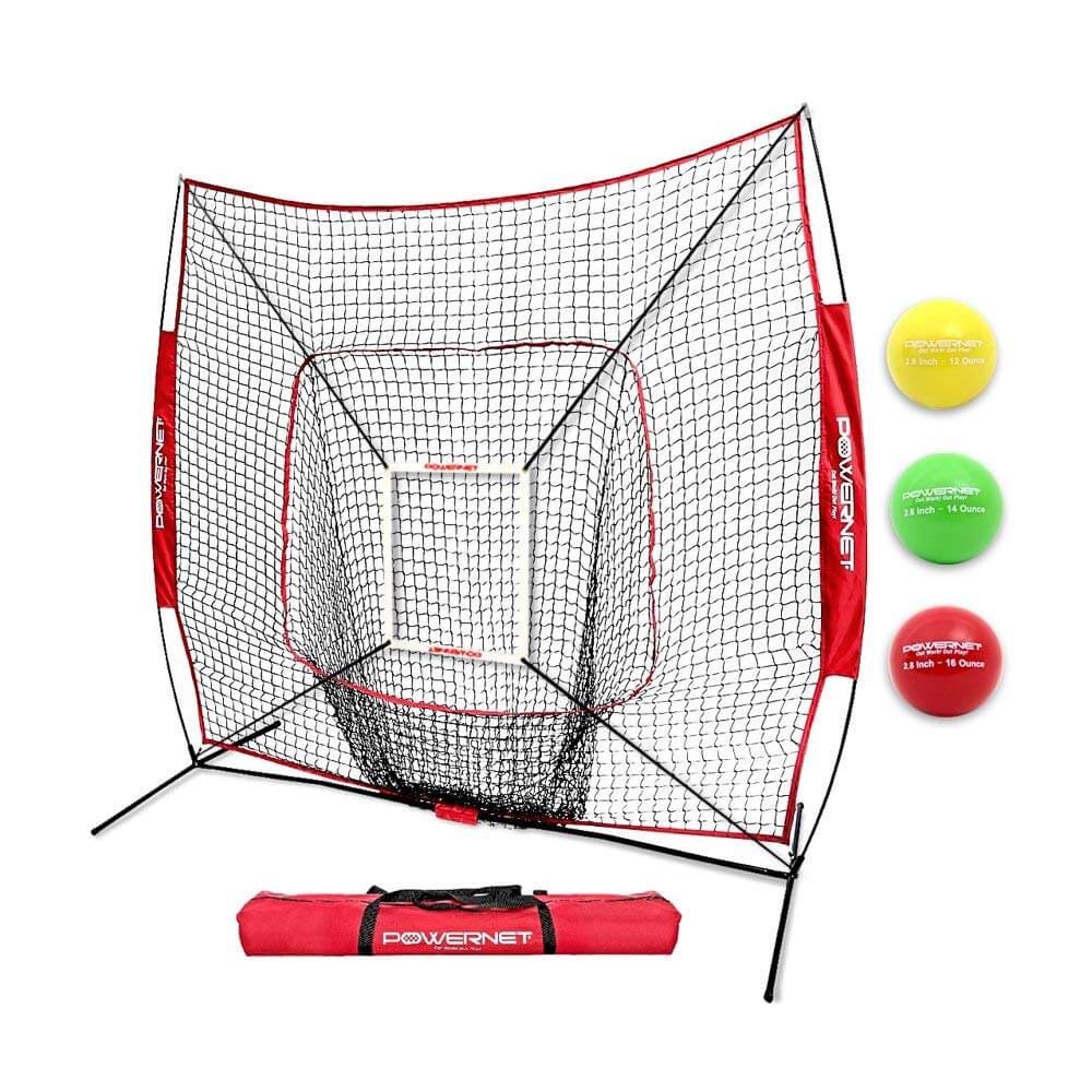 PowerNet DLX 2.0 Baseball Softball Hitting Net System with 3 Weighted Balls by Jupiter Gear