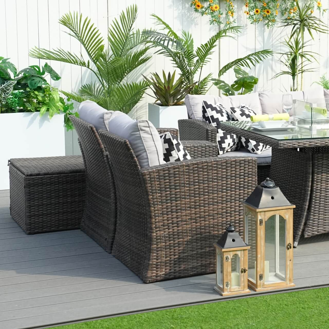 Direct Wicker Patio Perfection with Rectangular Fire Pit Glass Tabletop Furniture Set PAG-1506R