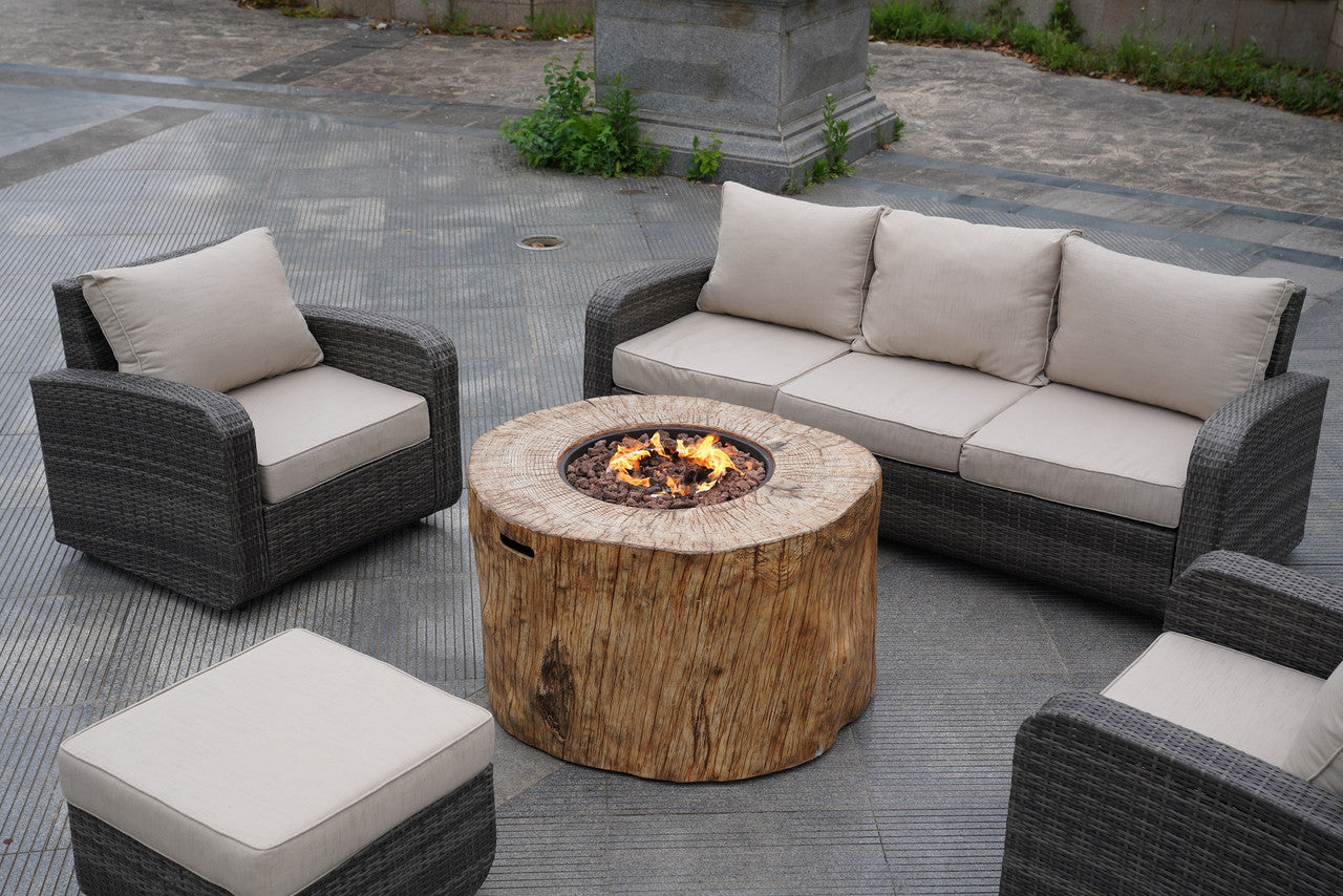 Direct Wicker 6-Piece Gray Wicker Patio Seating Sofa Set with Firepit Table