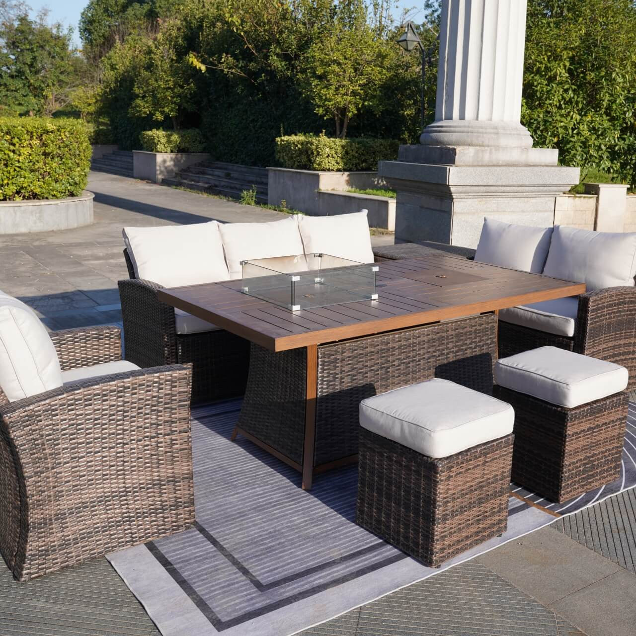 Direct Wicker's 7-Piece Wicker Patio Conversation Sofa Set Fire Pit Table with Ice Bucket PAG-2406BFI