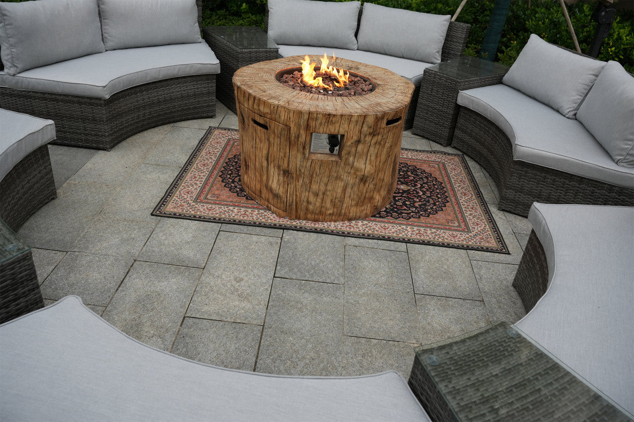 Direct Wicker Patio Half Moon Gray Wicker Seating Set with Round Grain Firepit