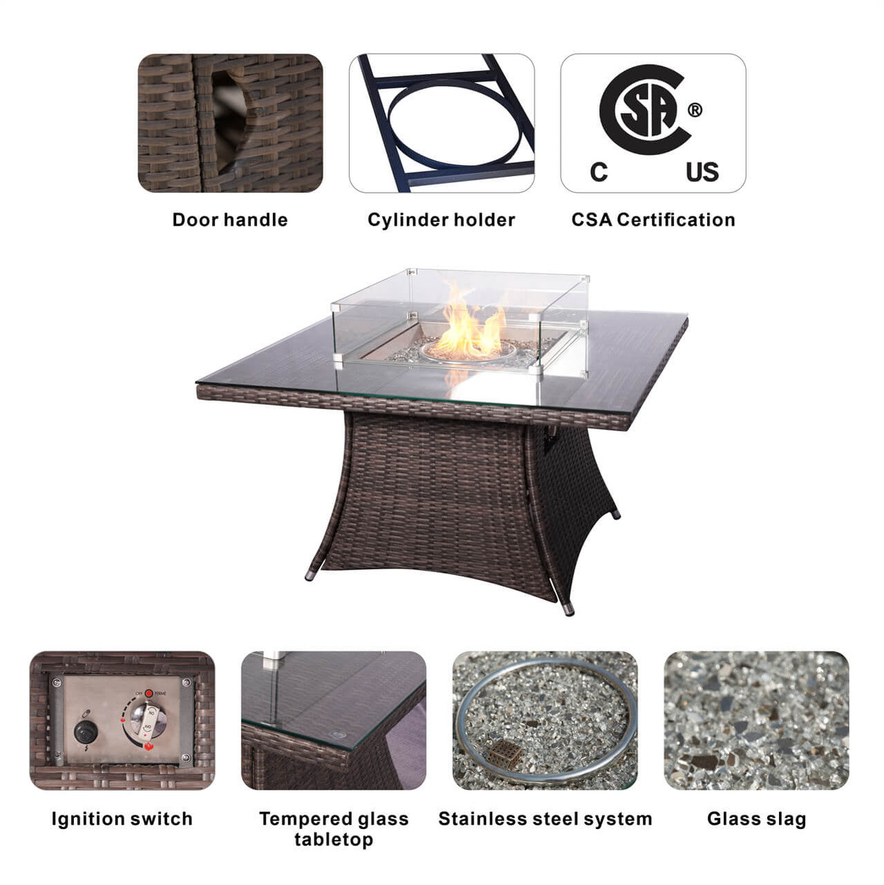 4 Seats Square Fire Pit Table in Brown  Direct Wicker Design