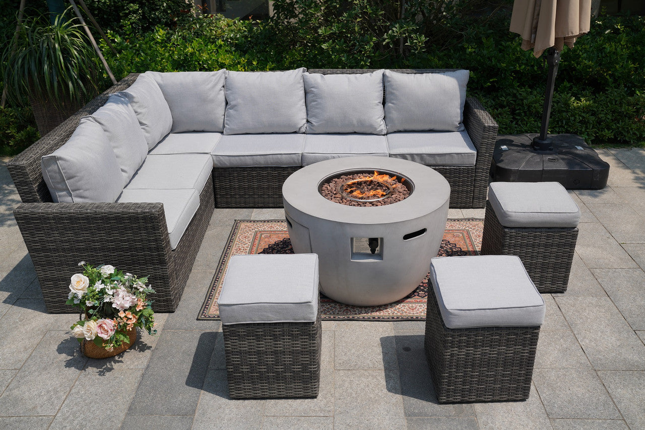 Direct Wicker 8-Piece Gray Wicker Patio Fire Pit Seating Set