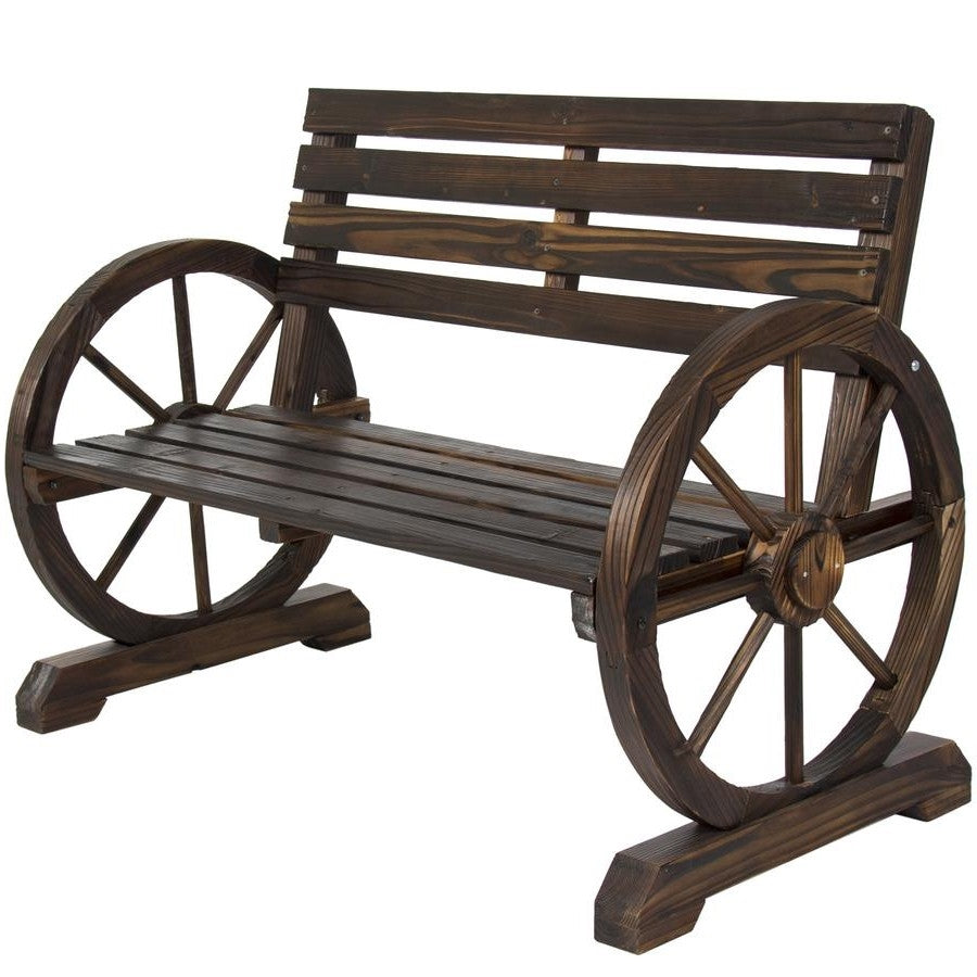 Fast Furnishings 2 Person Farmhouse Wagon Wheel Wooden Bench