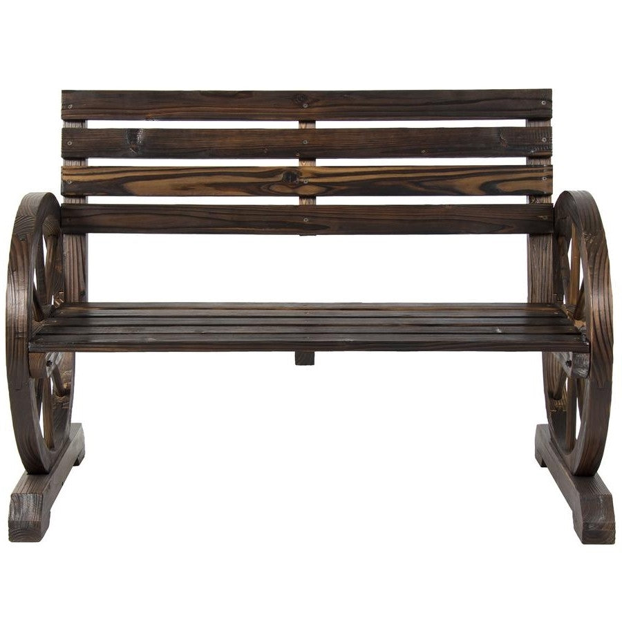 Fast Furnishings 2 Person Farmhouse Wagon Wheel Wooden Bench