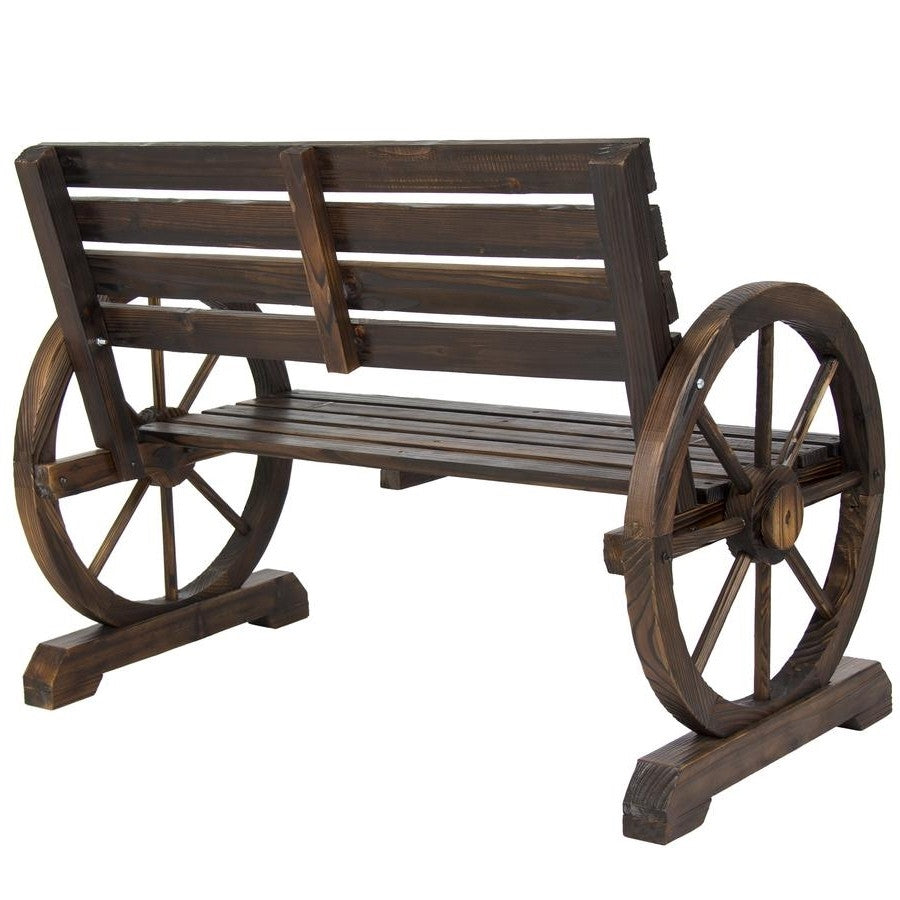 Fast Furnishings 2 Person Farmhouse Wagon Wheel Wooden Bench