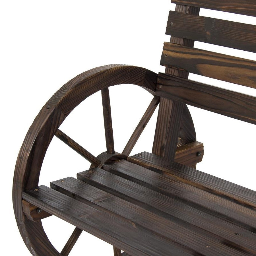 Fast Furnishings 2 Person Farmhouse Wagon Wheel Wooden Bench