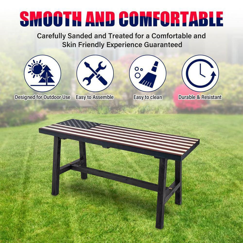 Fast Furnishings Outdoor Patio Backyard Garden Bench with American Flag Design