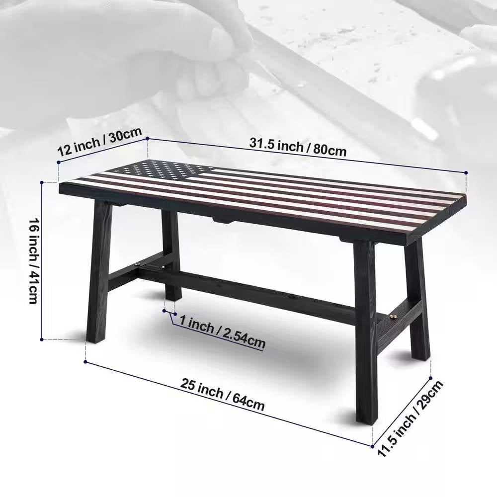 Fast Furnishings Outdoor Patio Backyard Garden Bench with American Flag Design