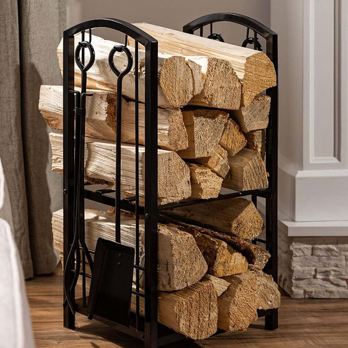 Fast Furnishings 5 Piece Vintage Firewood Log Rack Holder Tools Set