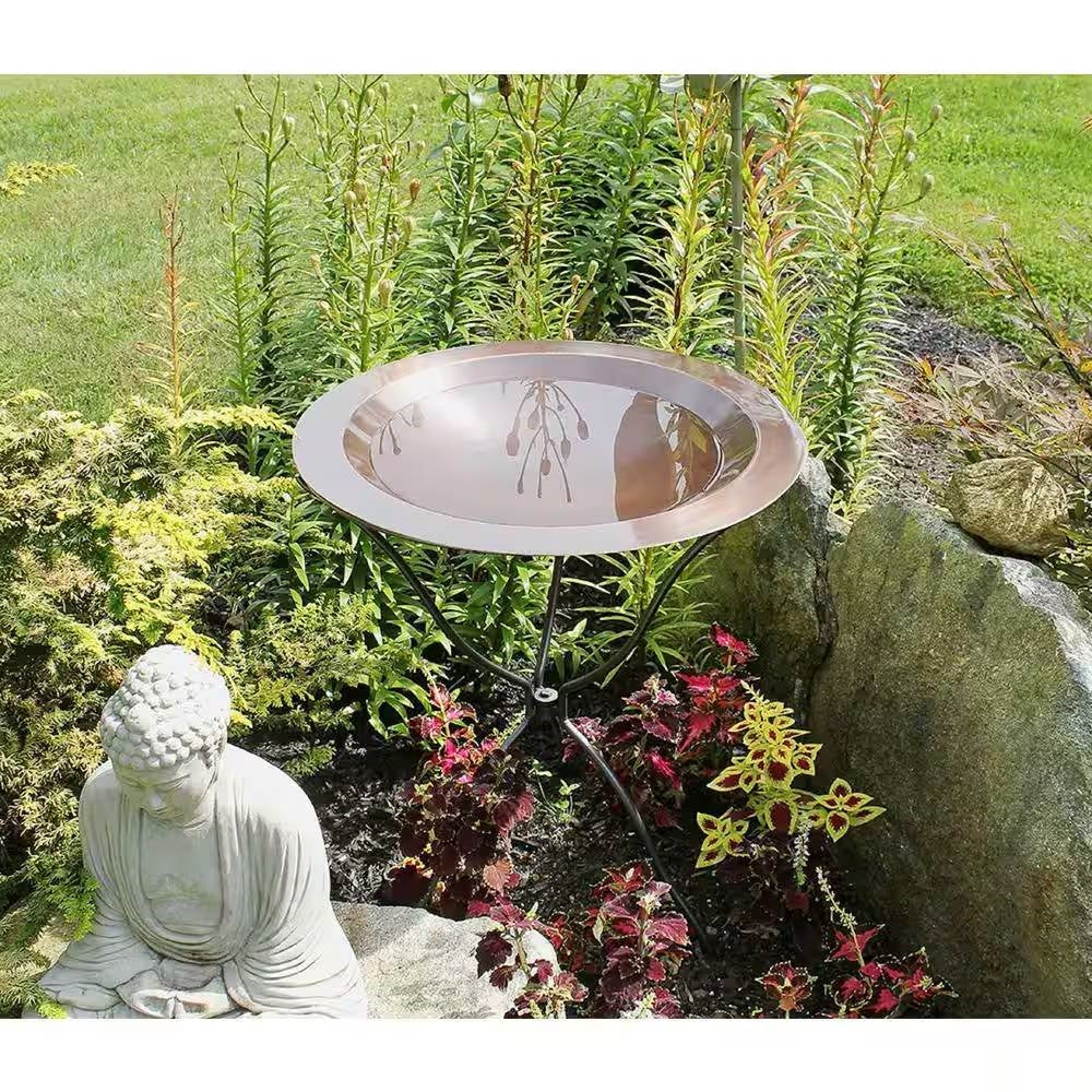 Fast Furnishings 24-inch Diameter Round Copper Plated Brass Large Bird Bath Rimmed Bowl Birdbath