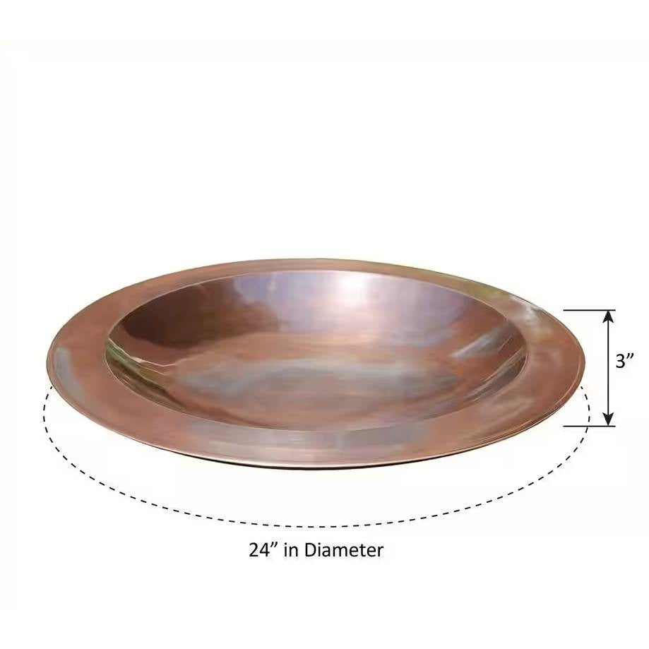 Fast Furnishings 24-inch Diameter Round Copper Plated Brass Large Bird Bath Rimmed Bowl Birdbath