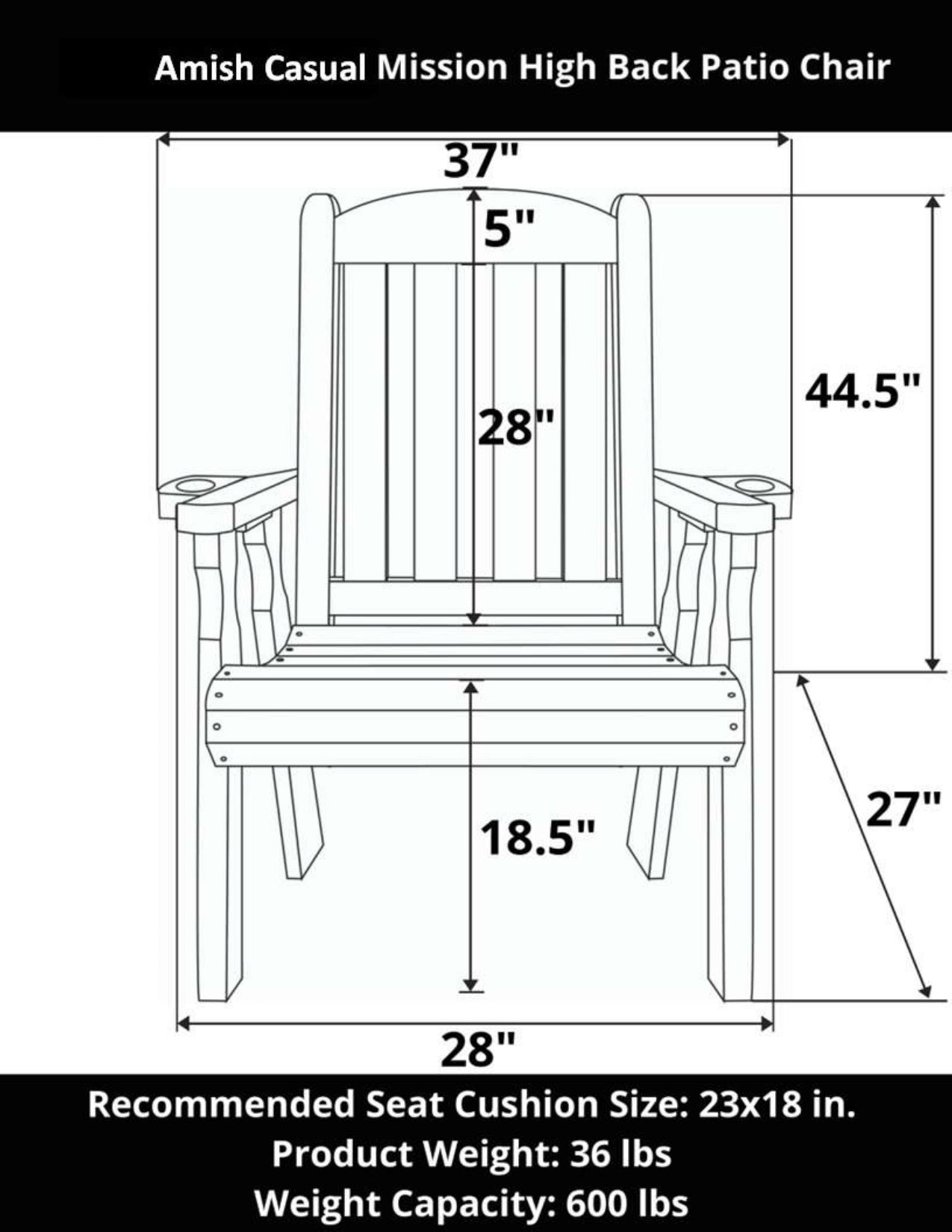 Amish Casual Heavy Duty 600 Lb High Back Mission Treated Patio Chair