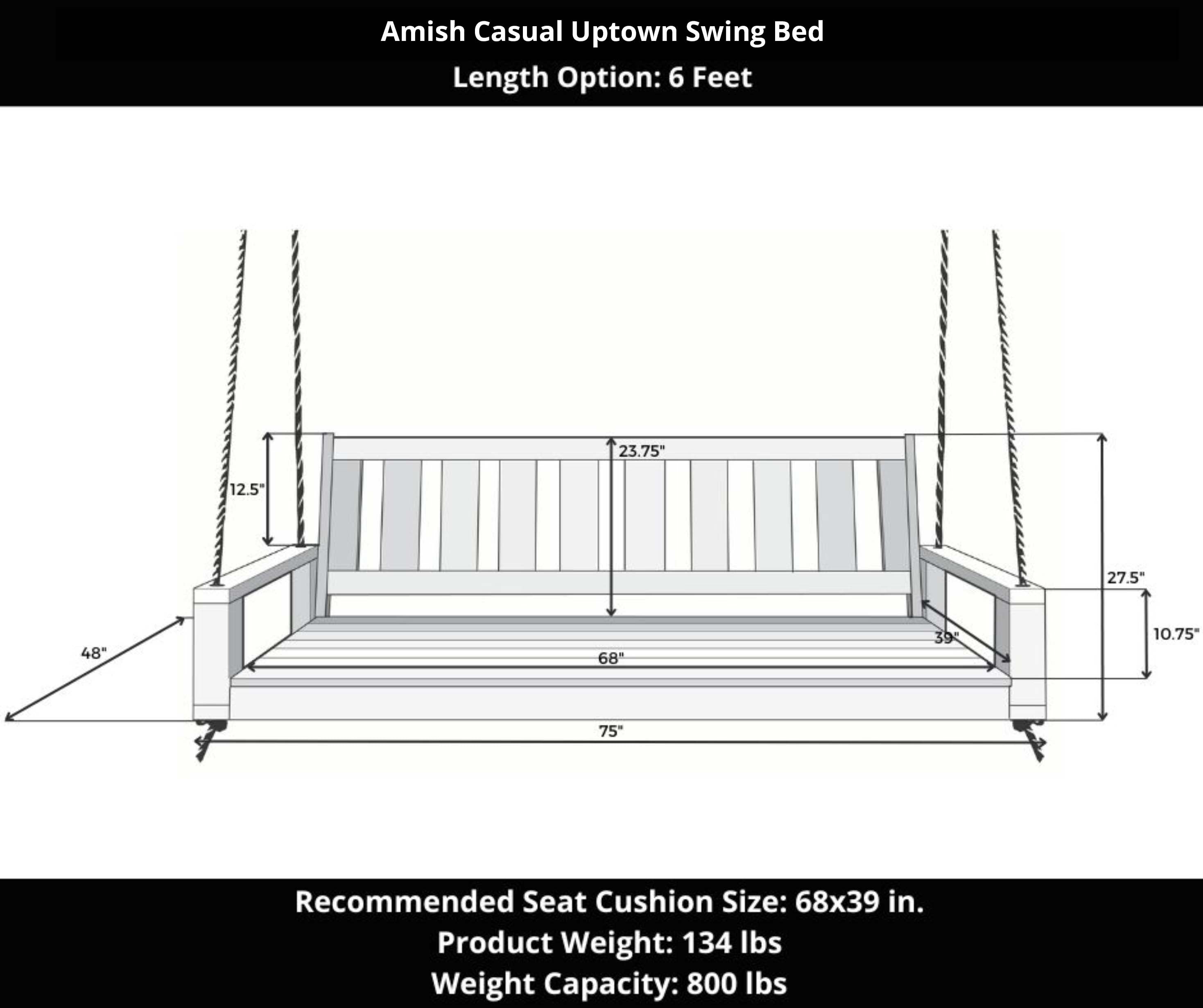 Amish Casual 6 Foot Uptown Porch Swing Bed in Dovetail Grey Paint