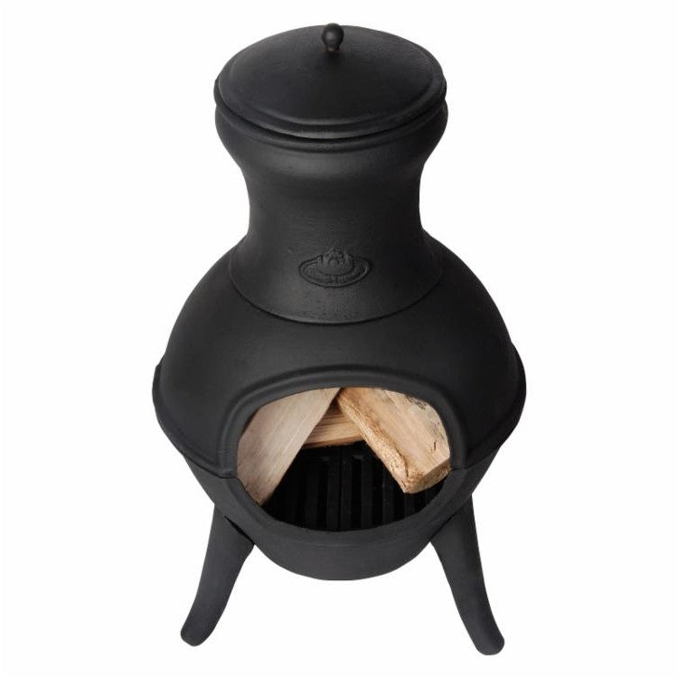 Fast Furnishings Small Black Outdoor Cast Iron Chimenea Wood Burning Fire Pit