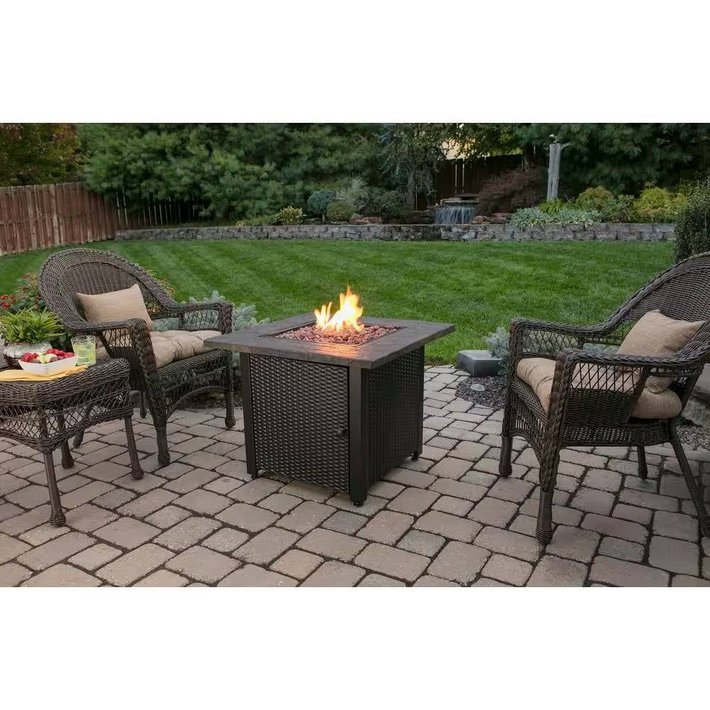 Fast Furnishings 30-inch Outdoor Bronze LP Propane Gas Fire Pit with Lava Rocks and Cover