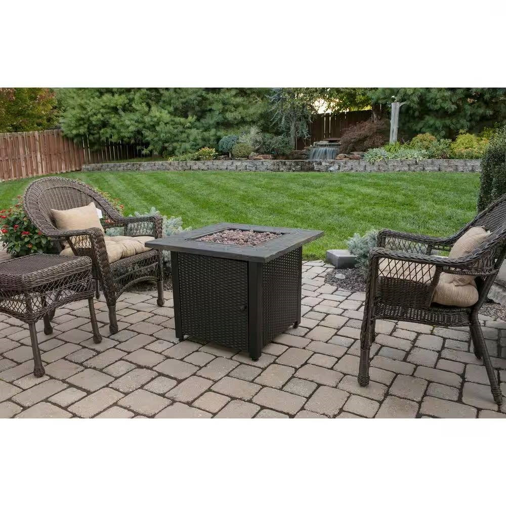 Fast Furnishings 30-inch Outdoor Bronze LP Propane Gas Fire Pit with Lava Rocks and Cover