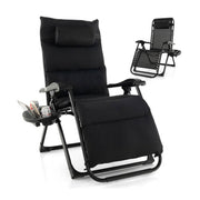Fast Furnishings Black Zero Gravity Adjustable Lounge Chair Removable Cushion Cup Holder Tray
