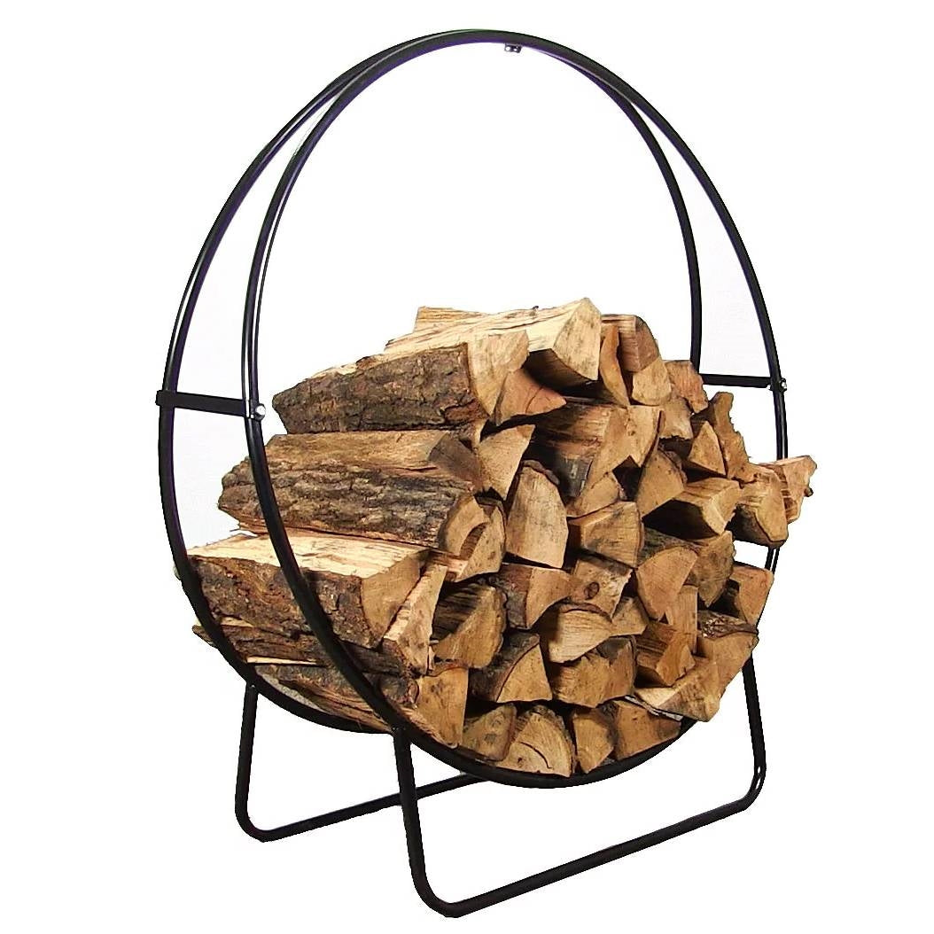 Fast Furnishings Modern Black Metal Indoor Outdoor Firewood Holder Log Rack