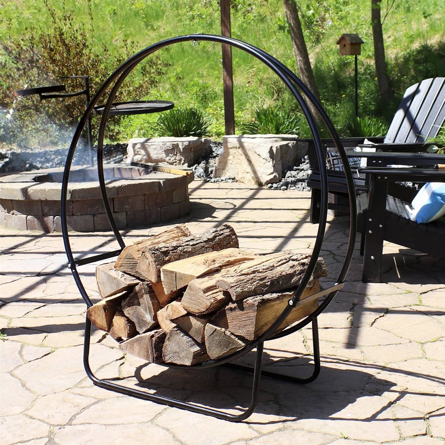 Fast Furnishings Modern Black Metal Indoor Outdoor Firewood Holder Log Rack