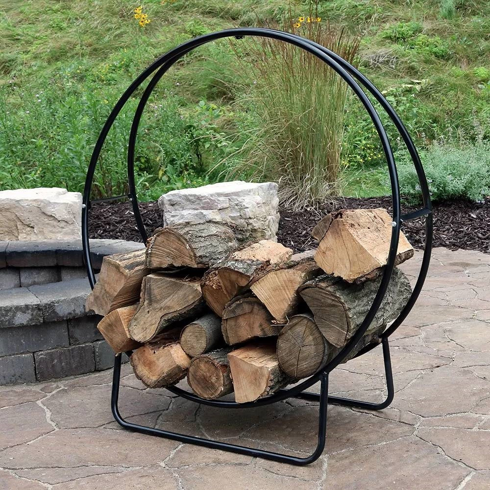 Fast Furnishings Modern Black Metal Indoor Outdoor Firewood Holder Log Rack